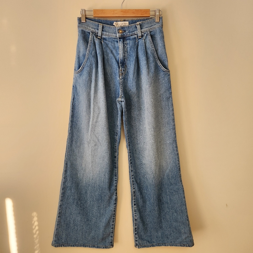 Nili Lotan Flora Pleated Front Wide Leg Jeans in Faded Wash - 25 - Picture 8 of 12